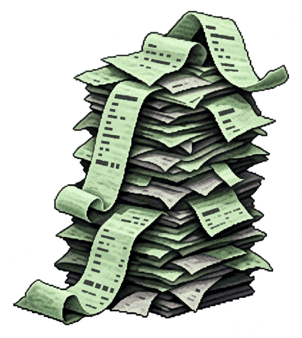 Stack of receipts to process